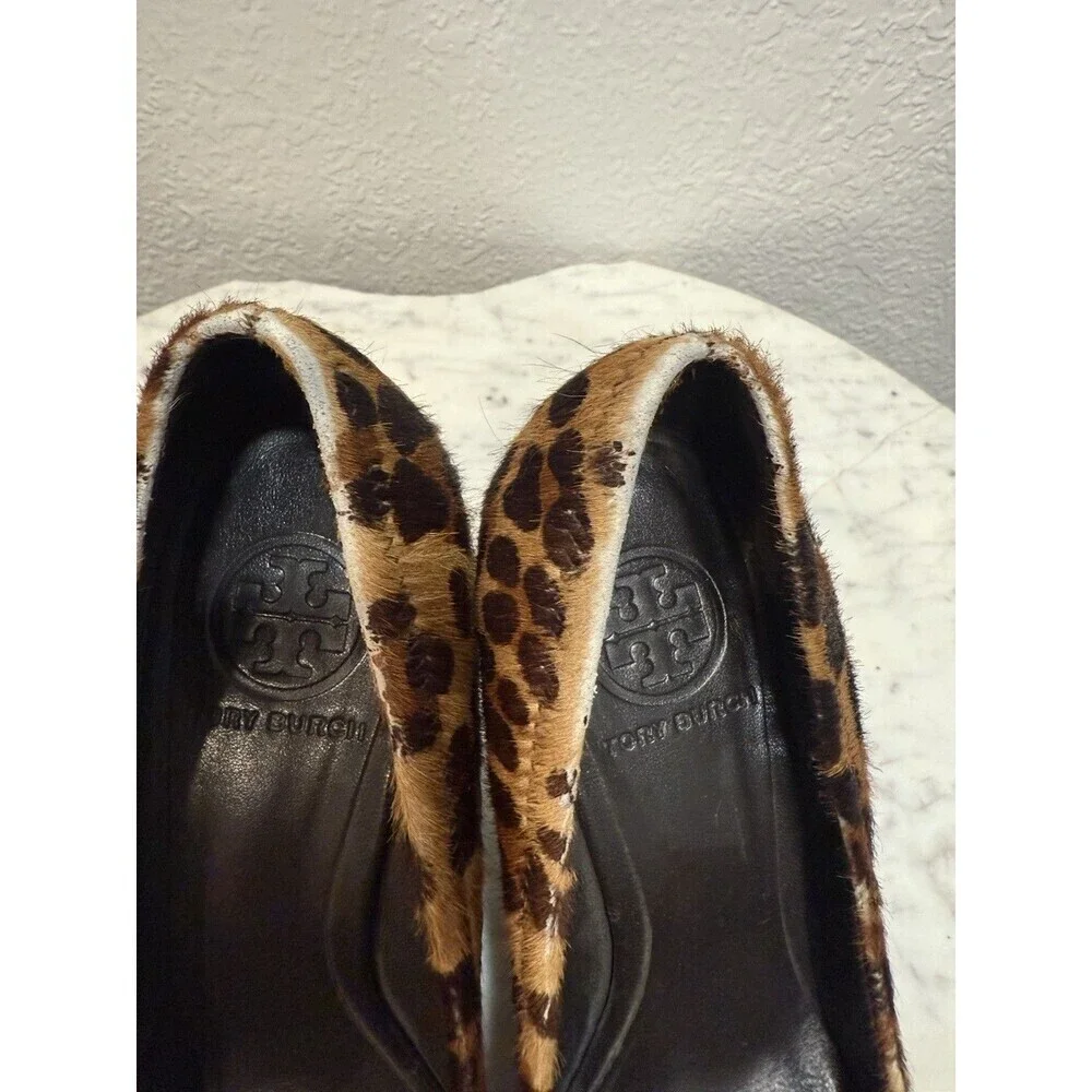 Tory Burch Calf Leather Sally Wedge Leopard Print Round Toe Heel Sz 6 Maybe